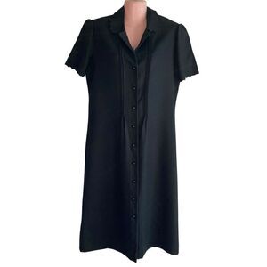Vintage Parade NY Shirt Dress Size 10 Black Linen Short Sleeve Knee Length